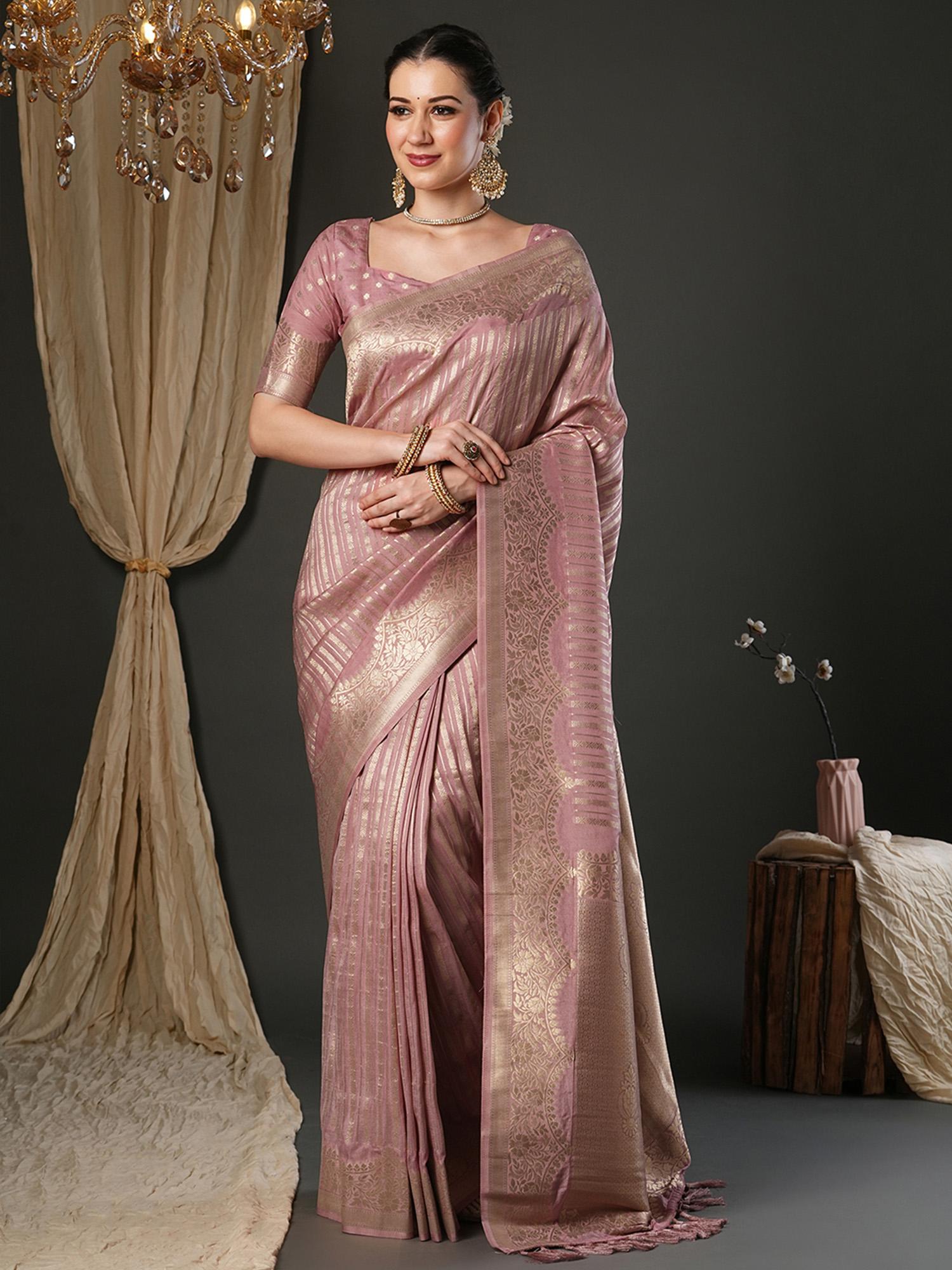 akhilam Women Viscose Mauve Woven Design Designer Saree with Unstitched Blouse-picture-16