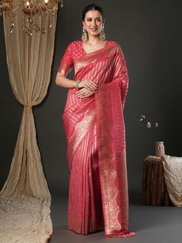 Akhilam - Women Viscose Pink Woven Design Designer Saree with Unstitched Blouse