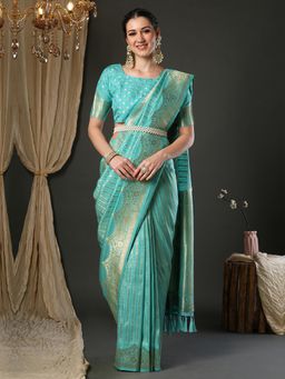 Akhilam - Women Viscose Light Blue Woven Design Designer Saree with Unstitched Blouse