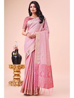 Mysilklove - Blush Pink Woven Organza Saree without Blouse