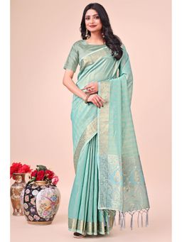 Mysilklove - Celeste Blue Woven Organza Saree without Blouse