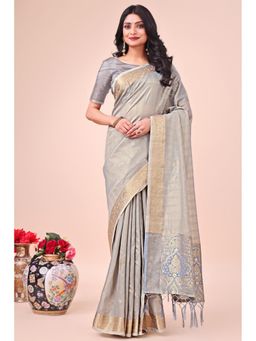 Mysilklove - Nickel Grey Woven Organza Saree without Blouse
