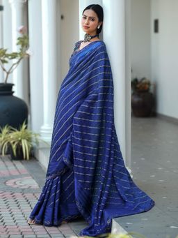 Akhilam - Women Georgette Navy Blue Printed Saree with Unstitched Blouse