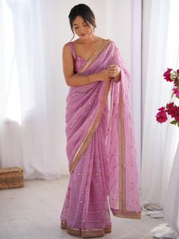 Sareemall - Women Organza Mauve Embellished Designer Saree with Unstitched Blouse