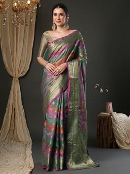 Sareemall - Women Organza Grey Woven Design Designer Saree with Unstitched Blouse
