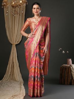 Sareemall - Women Organza Pink Woven Design Designer Saree with Unstitched Blouse