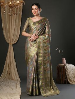 Sareemall - Women Organza Grey Woven Design Designer Saree with Unstitched Blouse