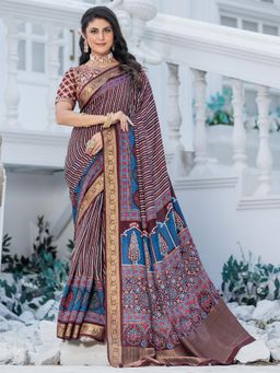 Sareemall - Women Viscose Silk Maroon Woven Design Saree with Unstitched Blouse