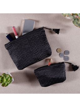 RATAN JAIPUR - Black Silk Trinket Pouch (Pack of 2)