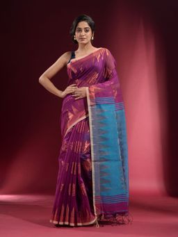 CHARUKRITI - Iris Purple with Zari Floral Design Saree with Unstitched Blouse