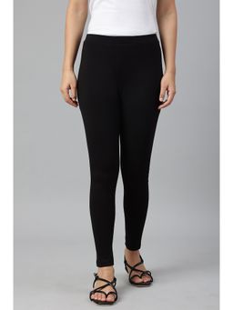W - Black Knitted Cotton Lycra Leggings
