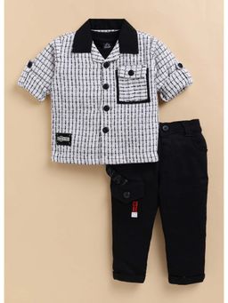 Little Collars - White Half Sleeves Checks Shirt with T-Shirt and Pant