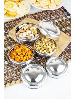 Omega - Stainless Steel Aster Dabba-Storage Containers, Set of 3 (350ml, 300ml, 200ml)