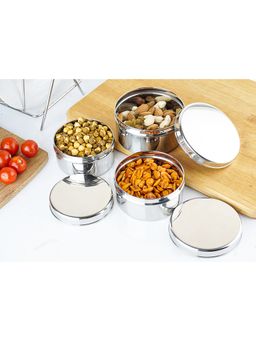 Omega - Stainless Steel Plain Dabba-Storage Containers, Set of 3 (350ml, 250ml, 200ml)