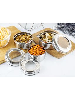 Omega - Stainless Steel Plain Dabba-Storage Containers, Set of 3 (350ml, 250ml, 200ml)
