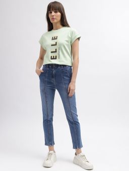 ELLE - Women Blue Solid Slim Straight Fit Mid-Rise Jeans