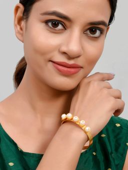 Silvermerc Designs - Gold & white Pearl beaded Handcrafted Cuff Bracelet