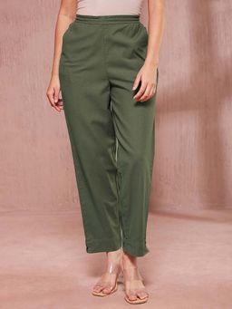 Fabindia - Green Cotton Full Length Casual Pant