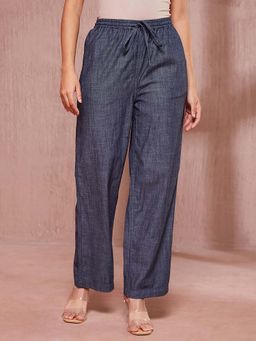 Fabindia - Blue Cotton Solid Casual Pant
