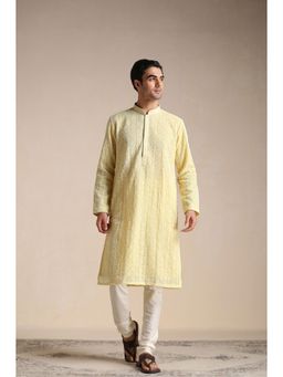 Manyavar - Yellow Georgette All Over Self Design Kurta Churidar (Set of 2)