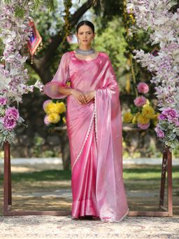 Swtantra - Glam Pink Saree with Silver Lace