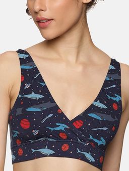 Tailor and Circus - Womens Printed Padded Plunge Tencel Modal Micro Bra - Navy Blue