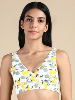 Tailor and Circus - Womens Printed Padded Plunge Tencel Modal Micro Bra - White