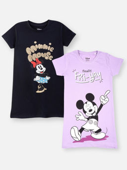 Napchief - Girls Black & Lavender Mickey and Minnie Mouse Dresses (Pack of 2)