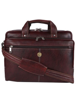 HiLEDER - Pure Leather 15" Briefcase Laptop Messenger Bag For Men Women Brown