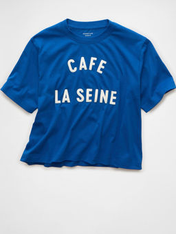 American Eagle - Navy Blue Typography Boxy Fit T-Shirt