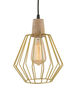 Homesake - Golden Metal Cubist Cage Wood Pendant Light