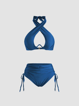 Cider - Solid Criss Cross Halter Underwire Bikini Set