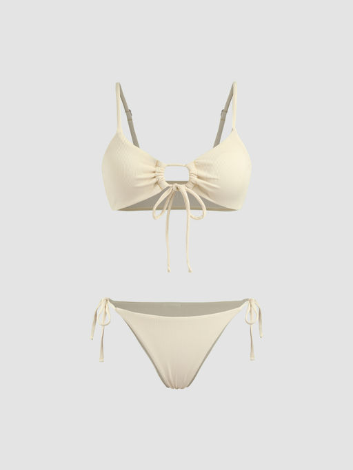 Cider Solid O-Ring Front Tied Bikini Set