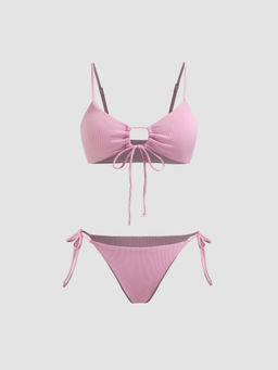 Cider - Solid O-Ring Front Tied Bikini Set