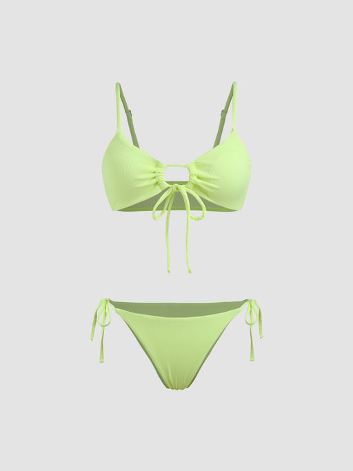 Cider Solid O-Ring Front Tied Bikini Set