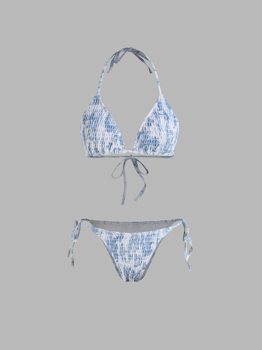 Cider Solid Smocked Triangle Bikini Set