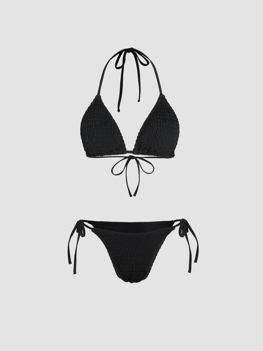 Cider Solid Smocked Triangle Bikini Set