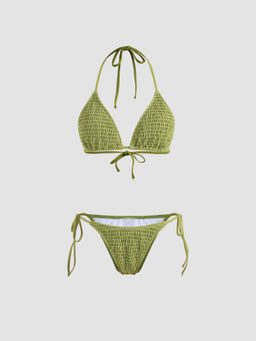 Cider - Solid Smocked Triangle Bikini Set