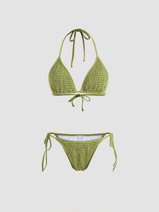 Cider Solid Smocked Triangle Bikini Set
