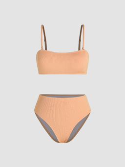 Cider - Rib Solid Square Neck Bikini Swimsuit