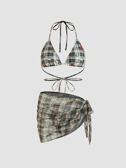 Cider - Toile de Jouy Halter Bikini Set & Sarong