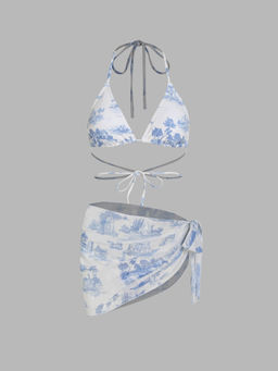 Cider - Toile de Jouy Halter Bikini Set & Sarong