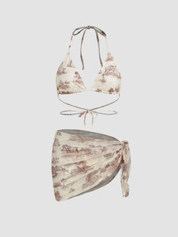 Cider - Toile de Jouy Halter Bikini Set & Sarong