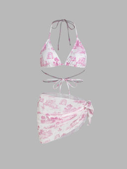Cider - Toile de Jouy Halter Bikini Set & Sarong