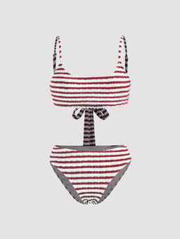 Cider - U-neckline Striped Texture Bikini Swimsuit