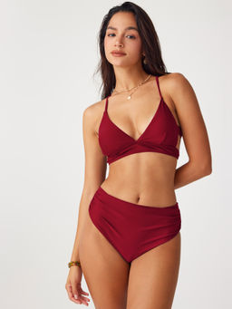 Cider - V-neck Tie Back Shaping Bikini Swimsuit