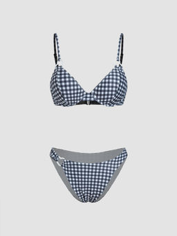 Cider - Heart Ring Linked Check Underwire Bikini Set