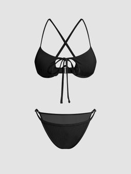 Cider - Scoop Neckline Solid Criss Cross Underwire Cheeky Bikini Swimsuit