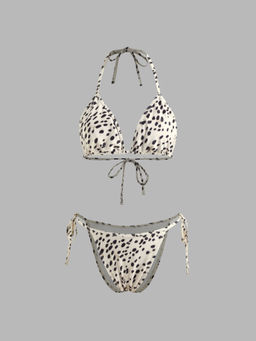 Cider - V-neck Leopard Triangle Tie Side Bikini Swimsuit