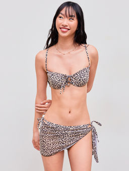 Cider - Square Neck Leopard Underwire Tie Side Bikini Swimsuit With Sarong